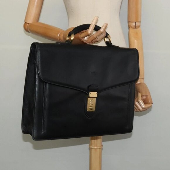 BALENCIAGA Business Bag Leather Black Gold Auth - Picture 1 of 16